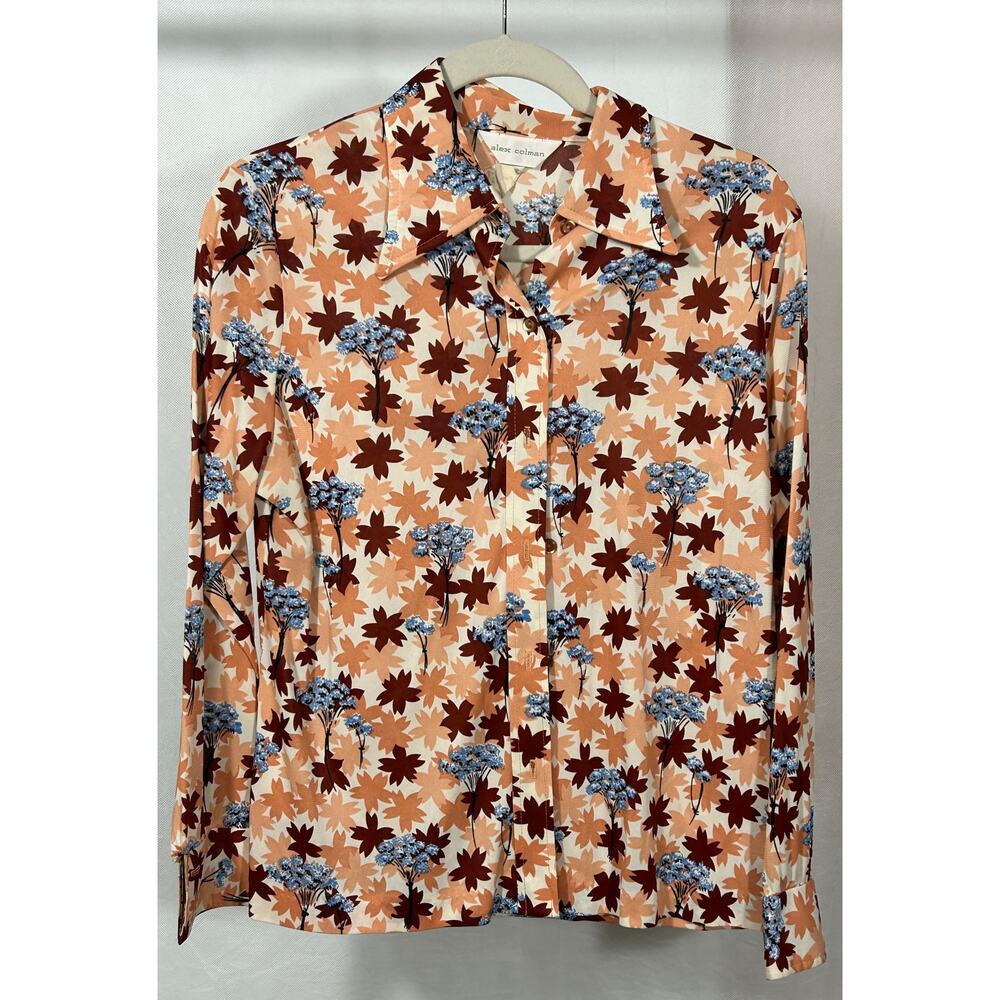 Vintage 1970s Alex Colman California Floral Print Disco Blouse – Size 16